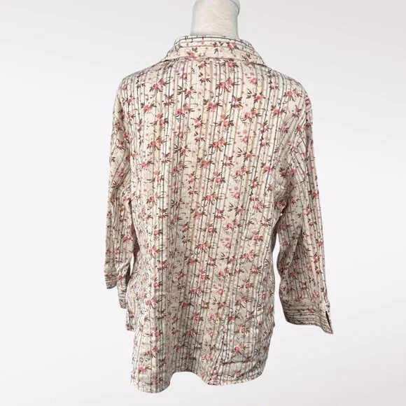 Faded Glory Floral Button Up Shirt Stretch Cotton Blend 3/4 Sleeve Size 16W - Picture 5 of 10